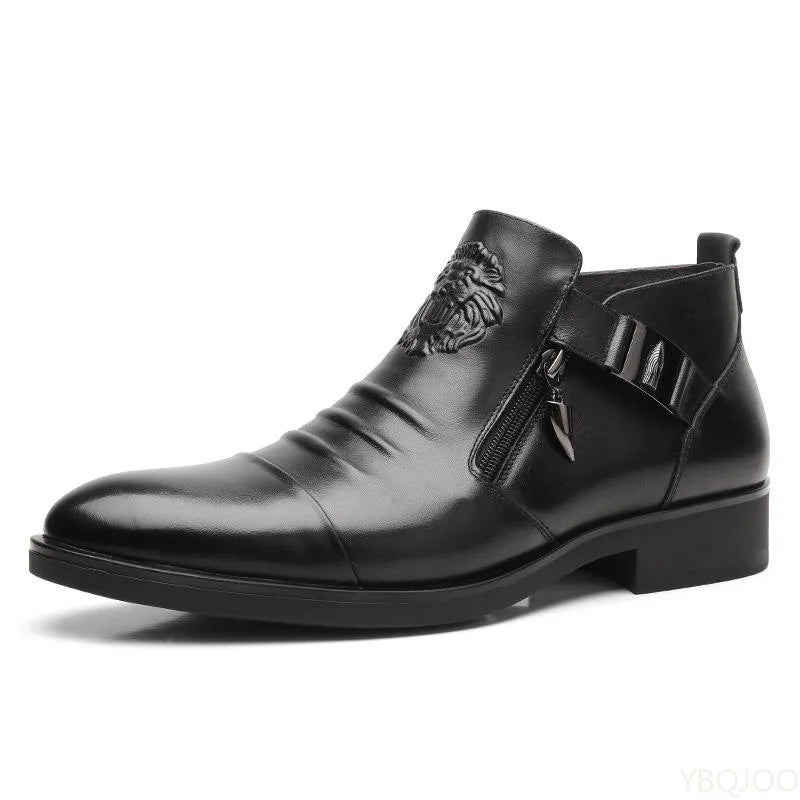 KNIGHT EDGE - Men's Pointed Toe Zip Ankle Boots - Street Style, PU Leather, Winter