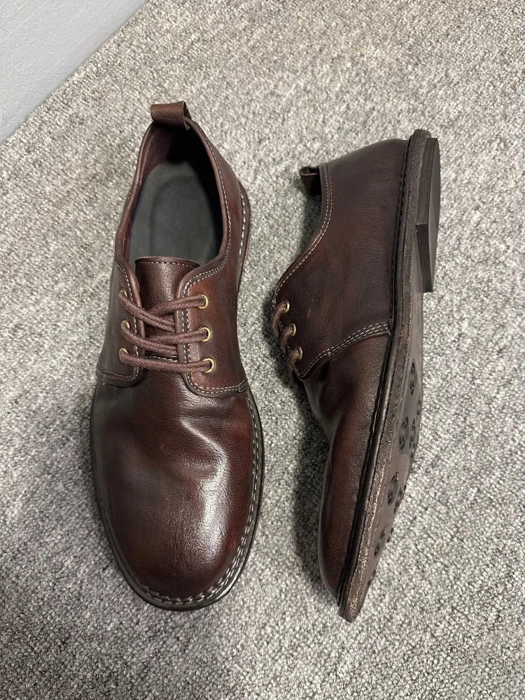 Men's Horsehide Genuine Leather Derby Shoes - British Style Handmade Business EU 38-44