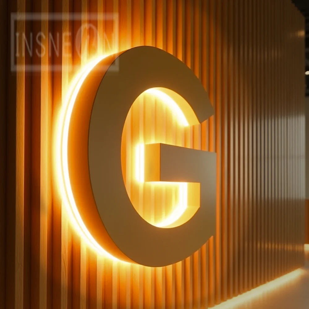3D LED Logo Letters - Backlit Acrylic Signage - Gold Glow