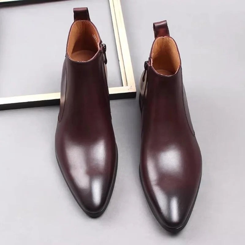 ITALIAN CRAFT - Men's Genuine Leather Chelsea Boots - Pointed Toe, Handmade, Winter