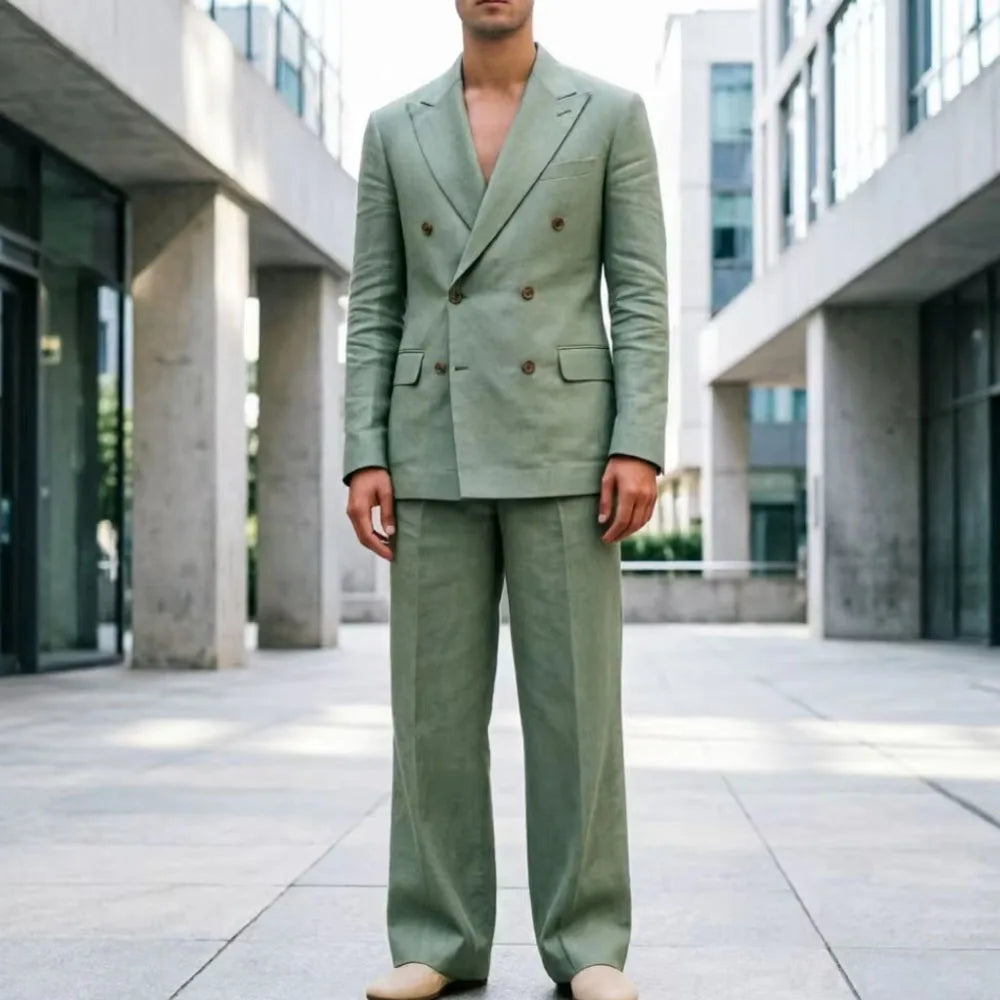 LINEN PEAK - Men's 2-Piece Linen Suit - Double Breasted, 7 Colors, XS-7XL
