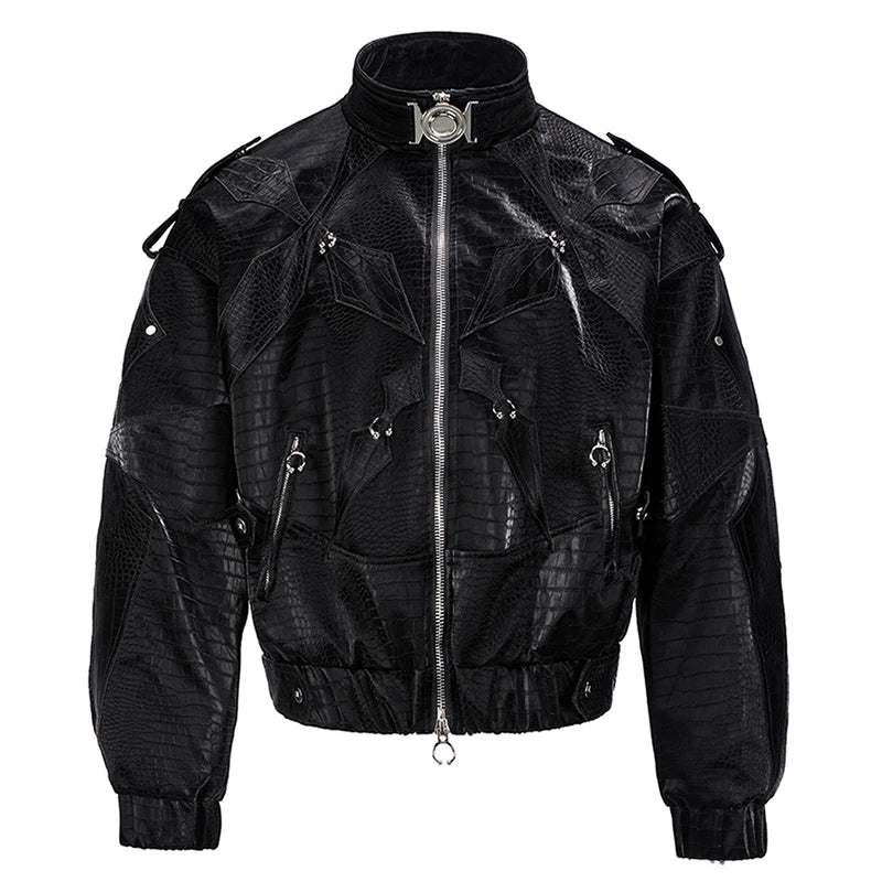 CROC EDGE - Men's Short Crocodile Print PU Leather Jacket - Black, S–XL