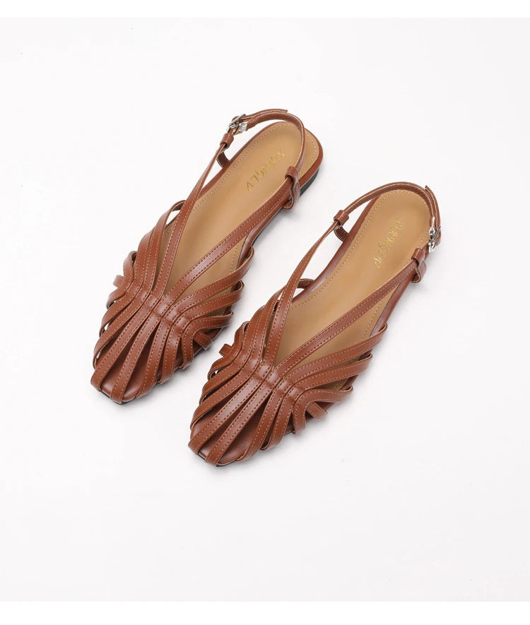 ZAROY Narrow Band Women Flat Sandals Large Size Designer Brand Banquet Wedding Shoes Summer Hollow Beach Gladiator Sandals