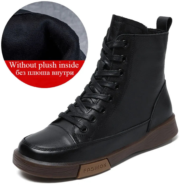 Genuine Leather Ankle Boots – Handmade Retro Lace-Up