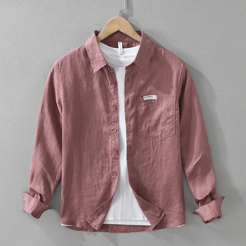 LINEN CASUAL SHIRT - Solid Colors, Long Sleeve - Easy Warm Days