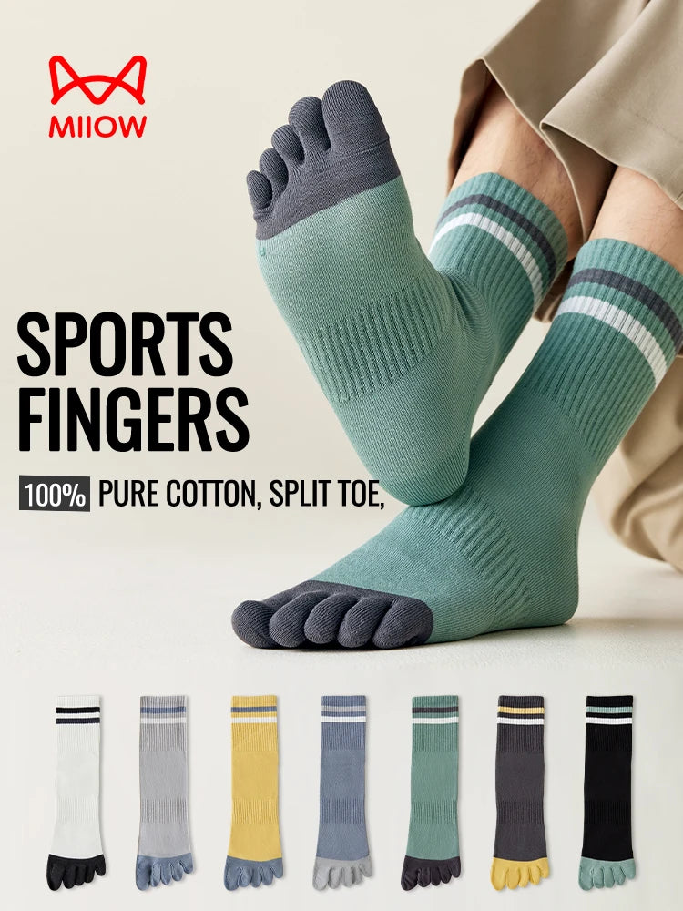 FIVE & FREE - Men's Cotton Five-Finger Socks - Antibacterial Sports Toe Socks