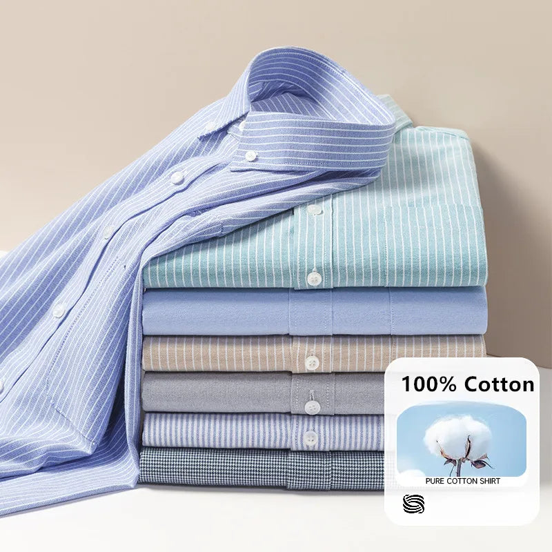 OXFORD NINE - Men's Cotton Oxford Dress Shirt - Stripe & Solid, Long Sleeve