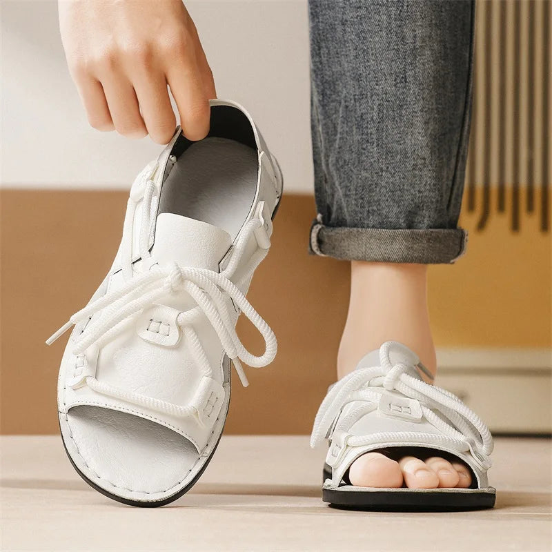 Sandals Summer Fashion Leather Comfortable Flat Roman Sandals Soft Quick Drying 2026 New Outdoor Casual Beach Shoes Men