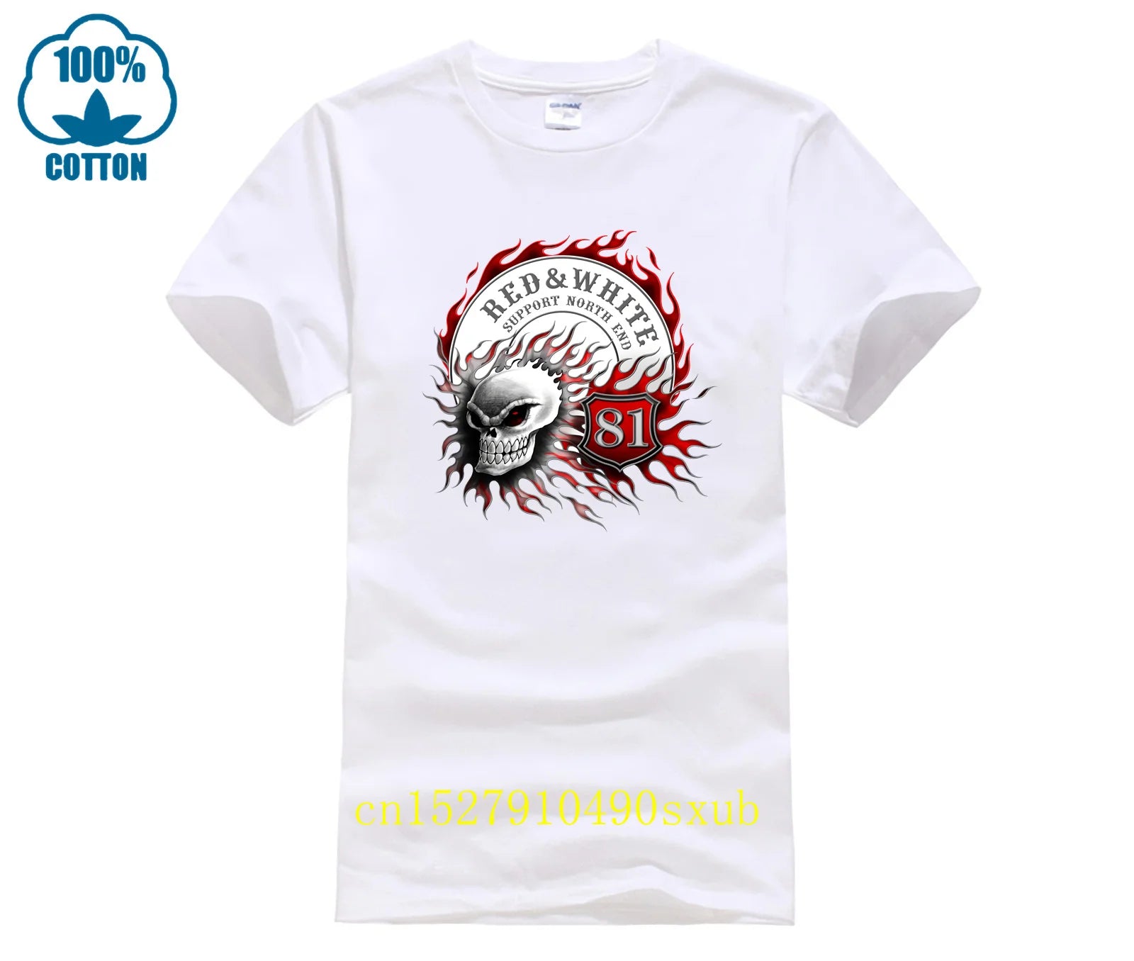 Flaming Skull 81 Biker T-Shirt Red White Support Vintage