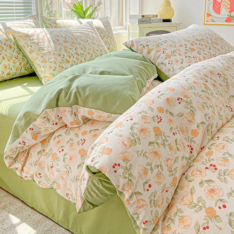 FLORAL DOUBLE YARN DUVET COVER - Washed Polyester, 14 Patterns - Soft Nights