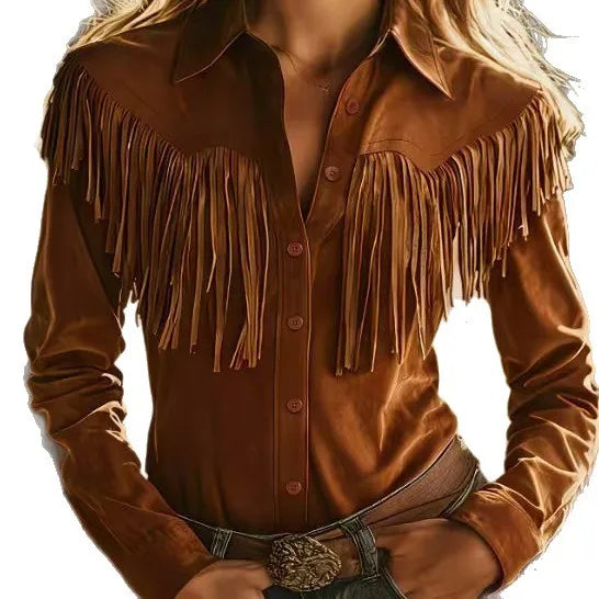 Fringe Velvet Western Shirt Jacket