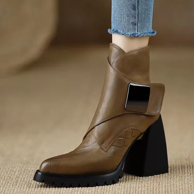Pointed Toe Mid-Calf Boots – Square Heel