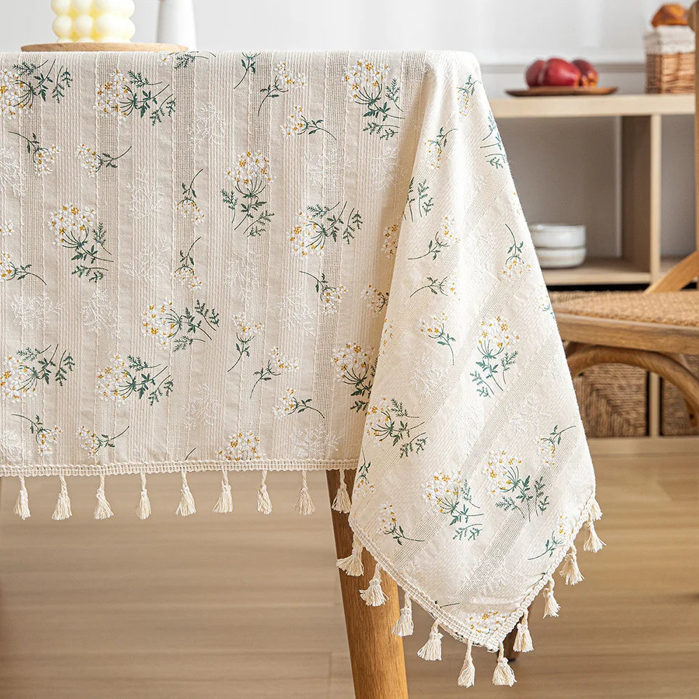 DAISY FLORAL COTTON TABLECLOTH - Embroidered, 11 Styles, Round & Rectangle - Garden Table