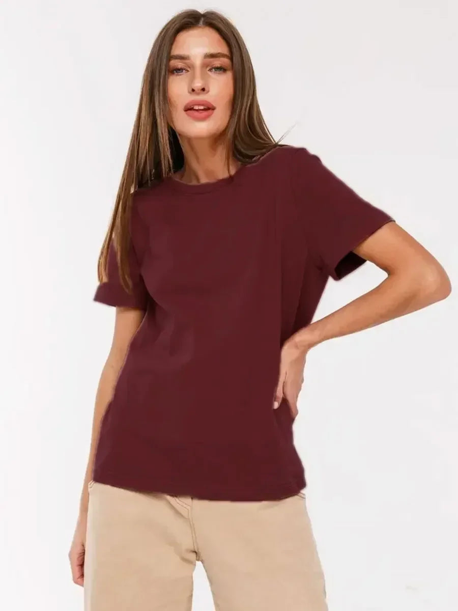 Bornladies Summer 100% Cotton Women's T-shirt Basic Fashionable Solid Lady Short Sleeve Loose Tops 230g/㎡