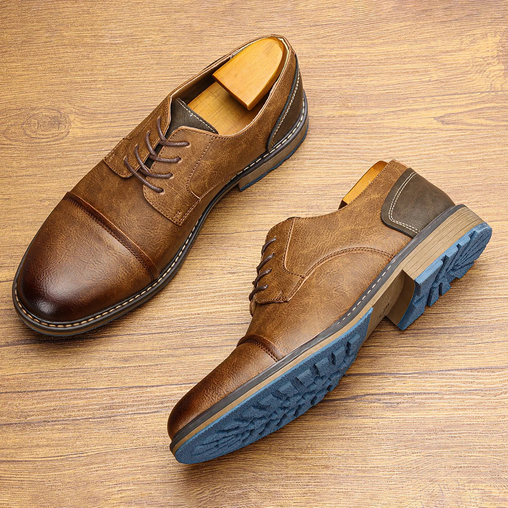 RETRO DERBY SHOES - Men's Lace-Up Casual Leather Footwear - Timeless Style, All-Day Comfort