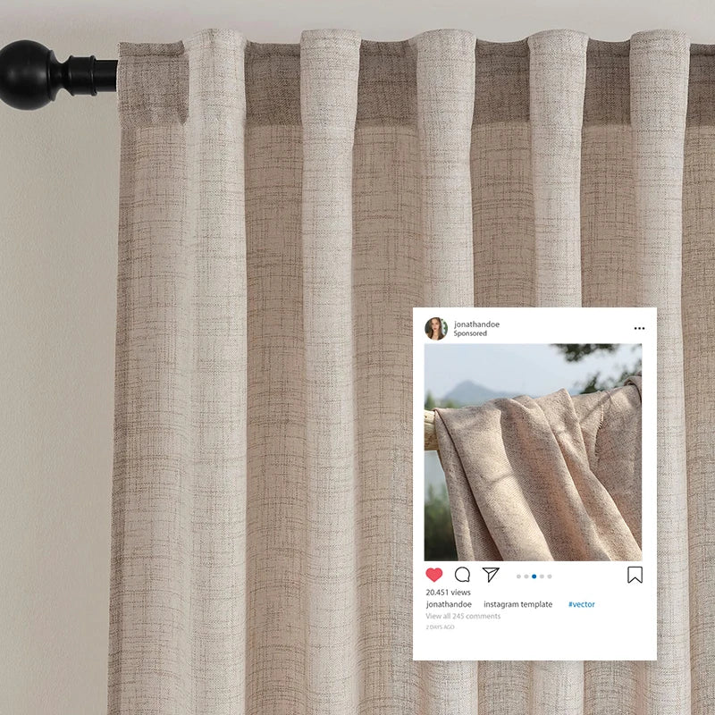 LINEN SEMI-BLACKOUT CURTAINS - Solid Color Custom Size Panel - Soft & Light-Filtering