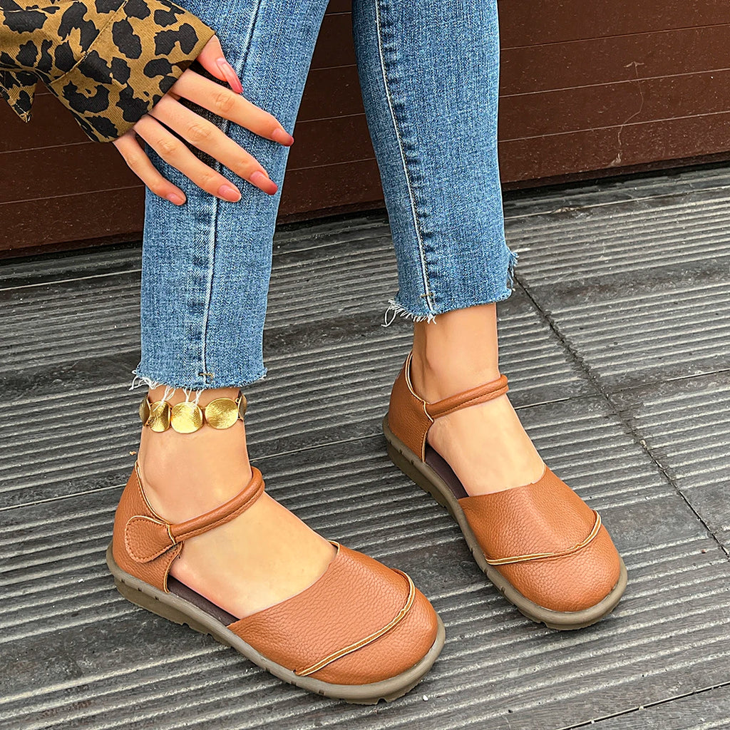 Women's head-to-toe flat sandals, summer new style retro wedge-style casual soft-soled mother's shoes, large size women's shoes