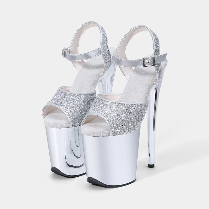 8inches Sexy Super High Heels Transparent Crystal Wedding Pole Dance Shoes 20CM Stiletto Waterproof Platform Sandals Summer