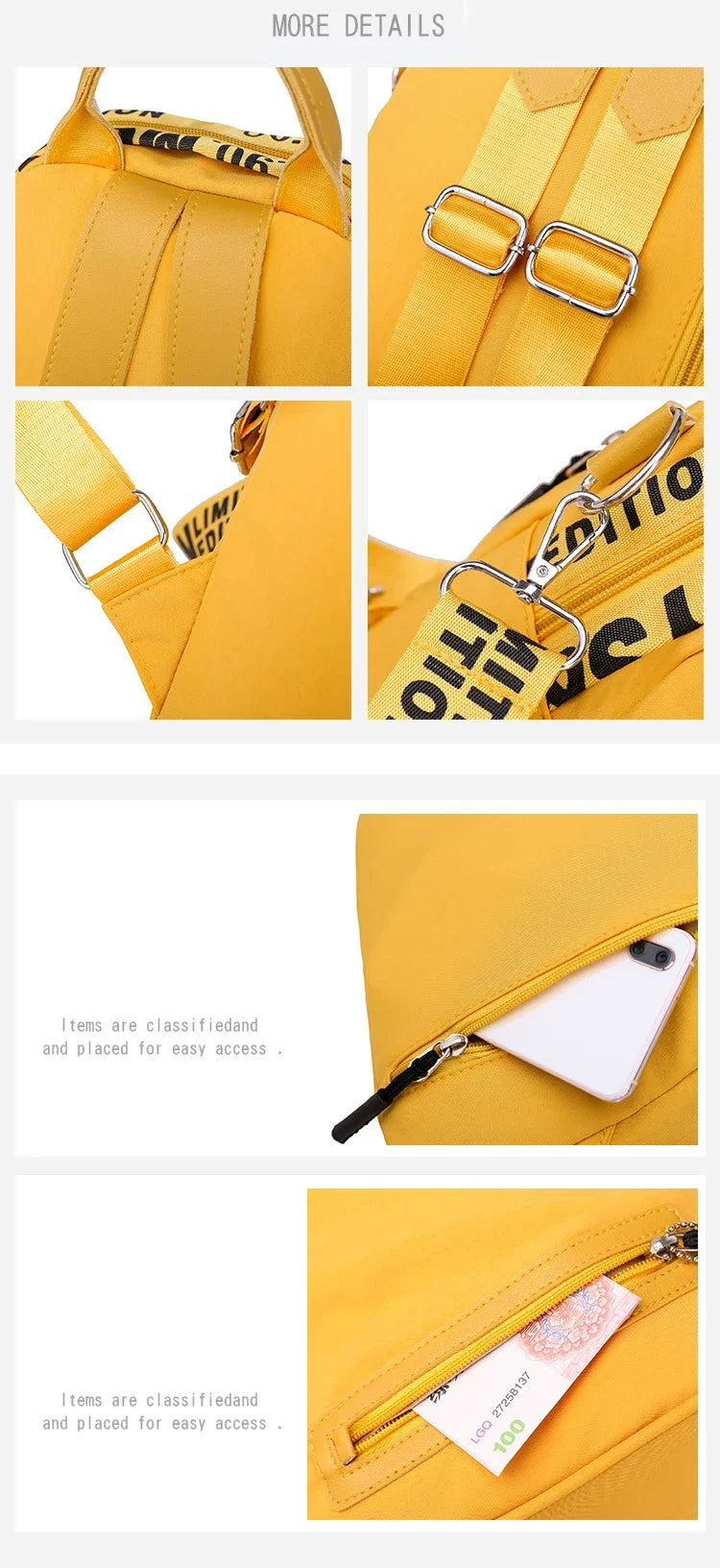 Women Backpack Yellow Casual Multifunction Travel Backpack
