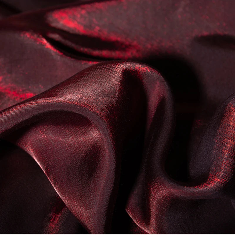 Gradient Wine Red Glazed Silk Satin Fabric Hanfu Pants Skirt Wedding Skin-friendly Breathable Bright Luster
