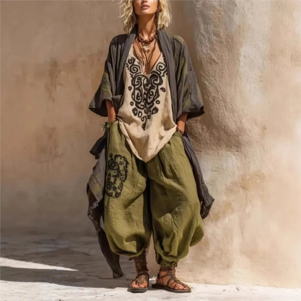 Boho Print 3-Piece Wide-Leg Set