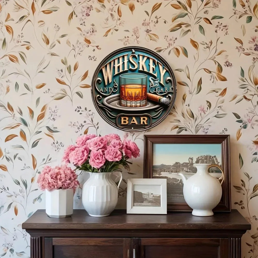 Whiskey & Cigar Metal Sign - Vintage Tin - Gentleman's Bar