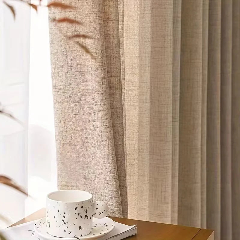 LINEN-LOOK SHEER CURTAINS - Soft 200gsm Voile Panel, 3 Headings - Hazy Light, Easy Mornings