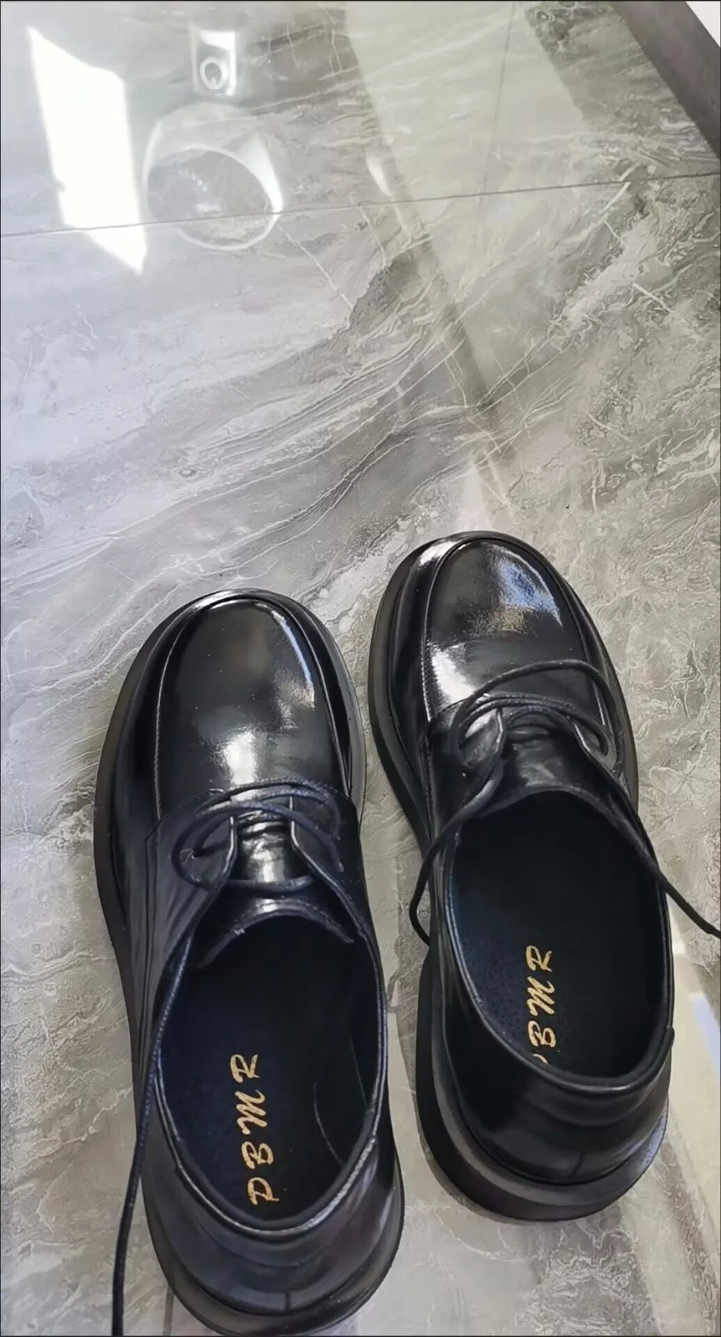 Men's Genuine Cowhide Derby Shoes - Thick Sole Round Toe Slip-On Business Casual