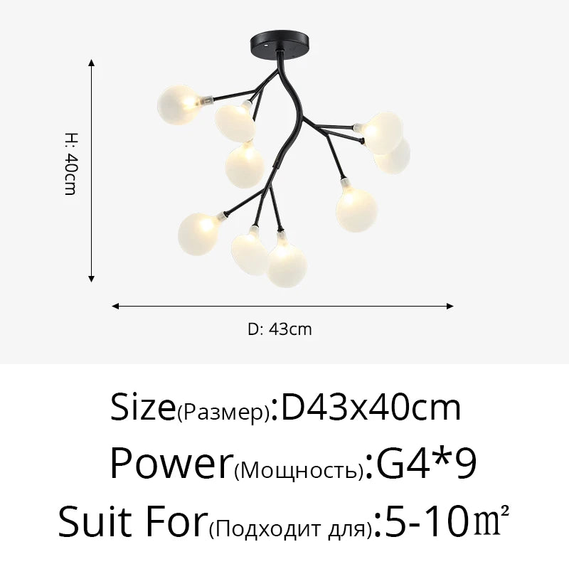 Nordic Firefly LED Chandelier – 9 to 54 Heads, Black or Gold