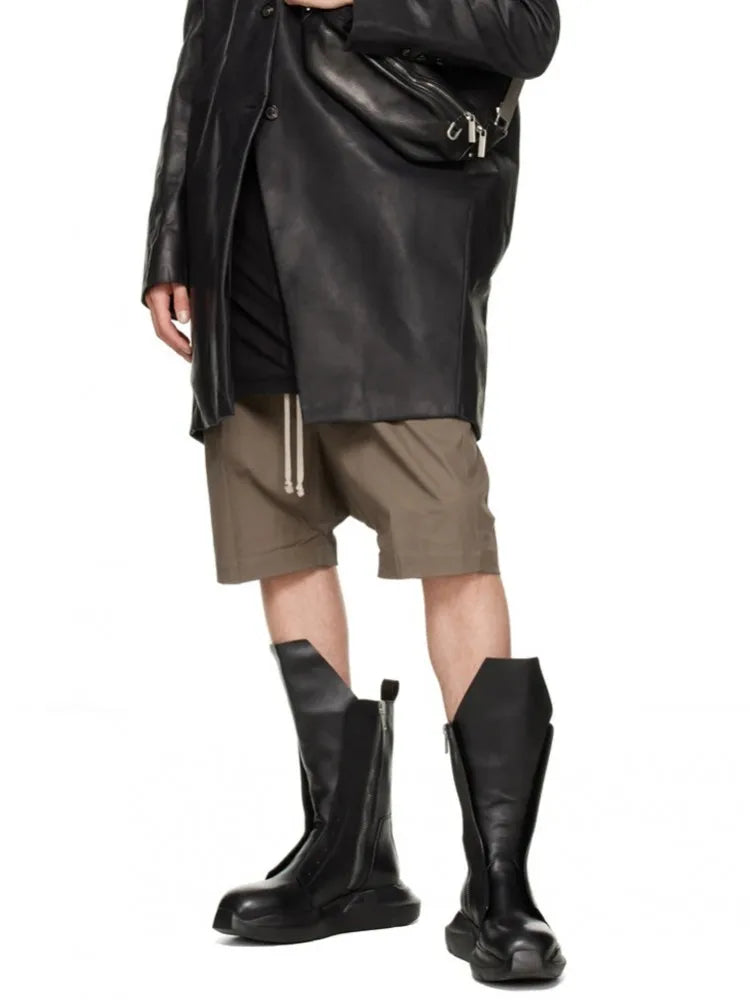 Men's Gothic Platform Mid-Calf Boots - Handmade Genuine Leather Zip Moto Dark Luxury