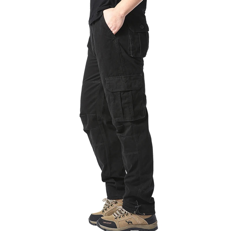 Men's Tactical Cargo Pants - Large Pockets Elastic Waist - Pure Cotton Outdoor