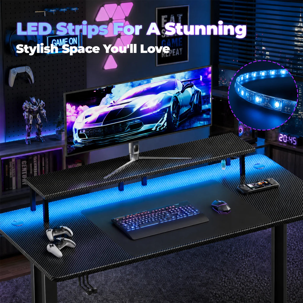 RGB Gaming Desk - LED Riser - Carbon Fiber Surface