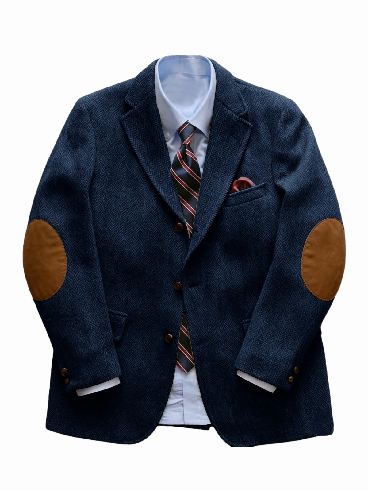 TWEED AUTHORITY - Herringbone Wool Blazer - Elbow Patches, Notch Lapel, XS–7XL