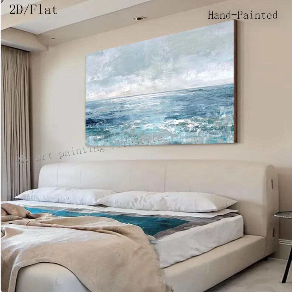 ABSTRACT SEA VIEW OIL PAINTING - Hand-Painted - Unframed Canvas