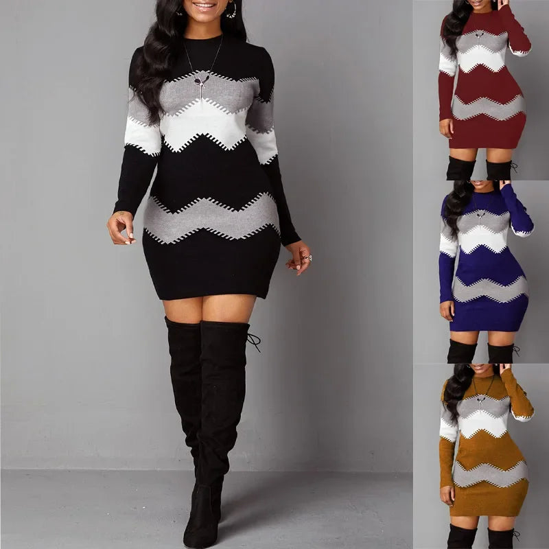 Chevron Knit Bodycon Mini Dress