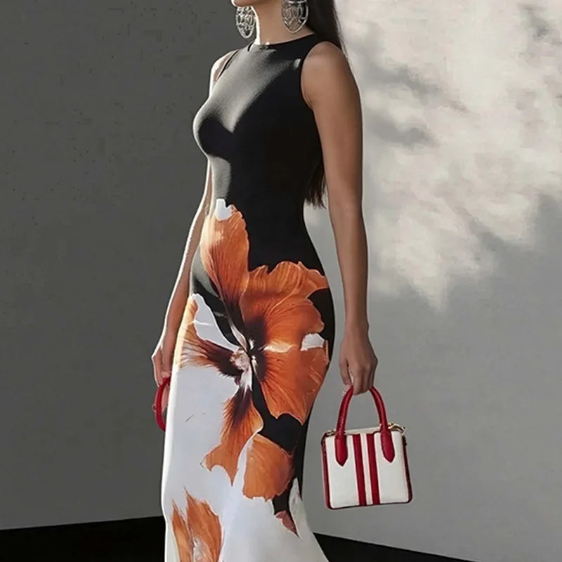 2026Spring new women's clothing European and American cross-border dresses Fashionable and elegant slim-fit waist-cinching print