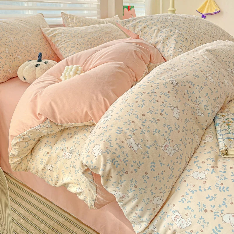 FLORAL DOUBLE YARN DUVET COVER - Washed Polyester, 14 Patterns - Soft Nights