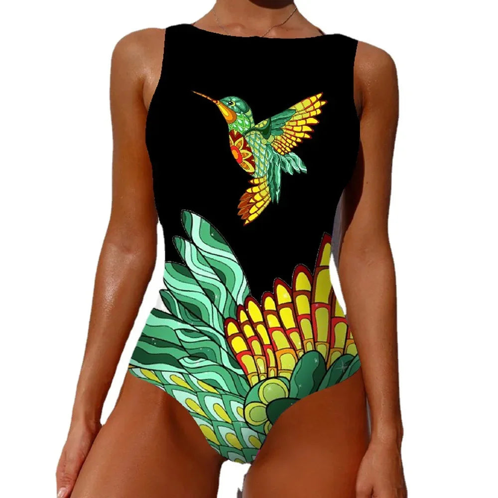 2026 New Printed One-piece Swimsuit Classic Printed Lace Up Swimsuit Women's Push Up Flower One-piece Suit Beach Wear For Female