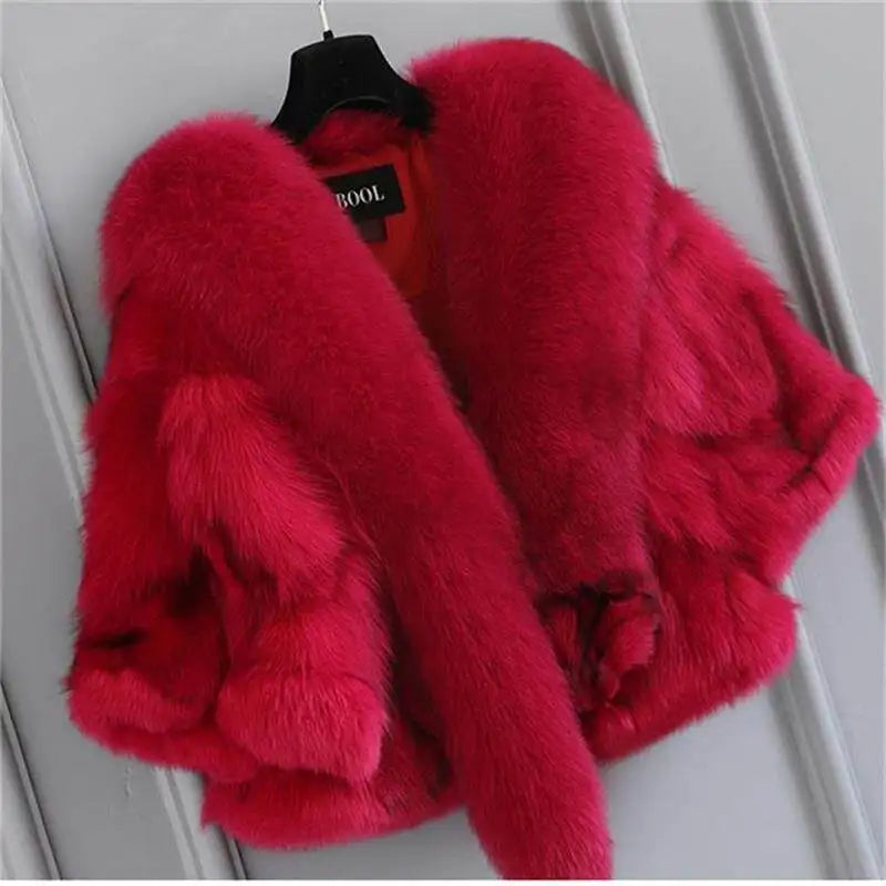 Women's Fox-Fur Cape - V-Neck - Winter Poise