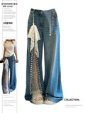 Y2K Mesh Patchwork Baggy Jeans - Streetwear