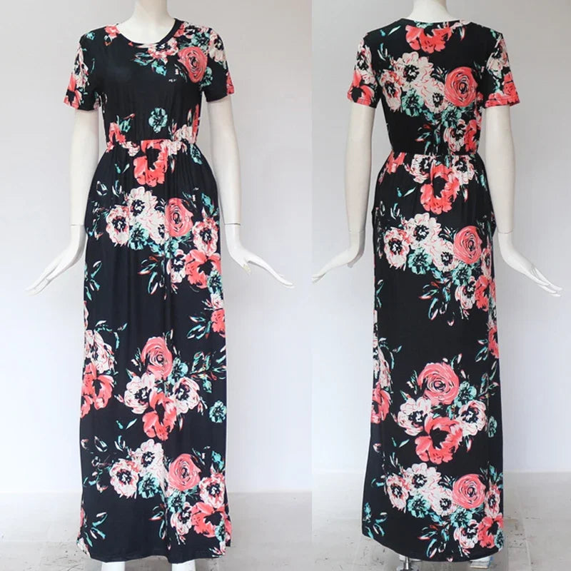 Summer Maxi Dress Women 2025 Pink Floral Print Boho Beach Dress Ladies Evening Party Long Dress Sundress Vestidos De Festa 3XL