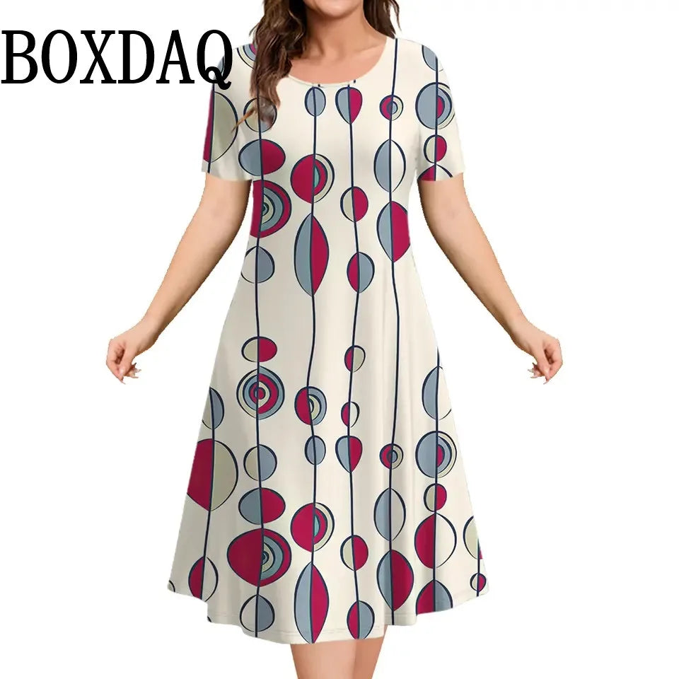 Polka Dot Print Women's Dresses For Summer Clothing Short Sleeve Loose Plus Size Dress Fashion Elegant Ladies Street Mini Dress