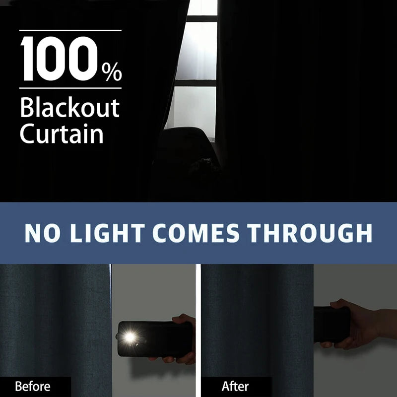 LINEN BLACKOUT CURTAINS - Waterproof Custom Size Panel - Total Dark, Total Calm