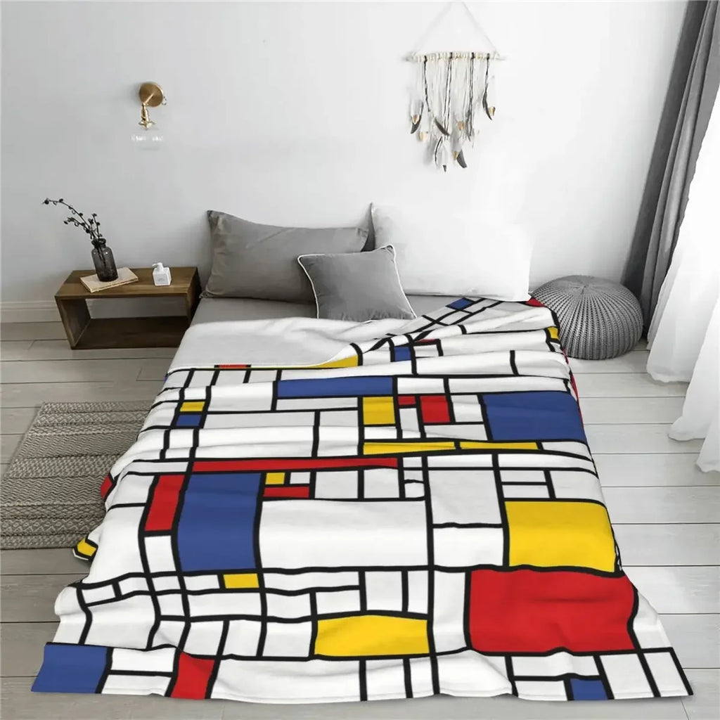 Mondrian-Inspired Abstract Blanket - plush - colorful home