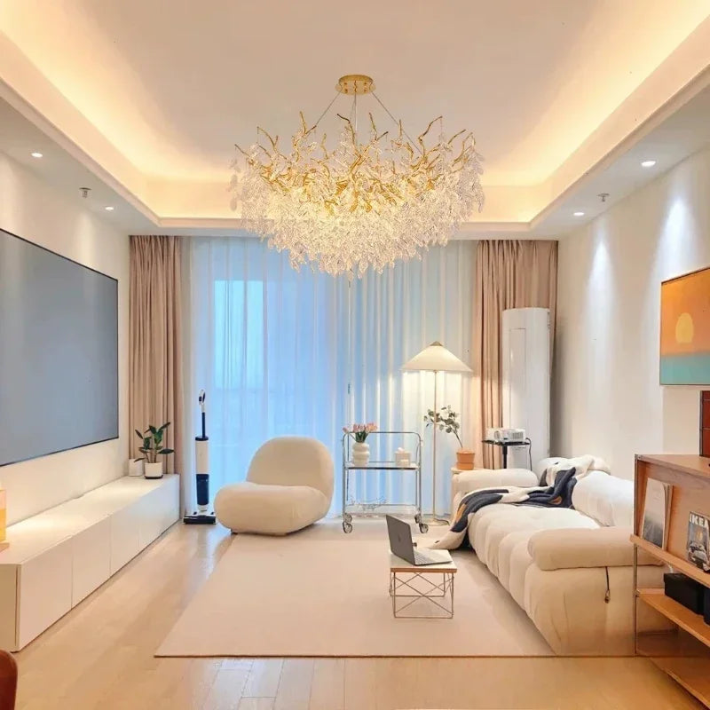 Luxury Crystal LED Chandelier – Round & Linear, Gold/Silver, Multiple Sizes