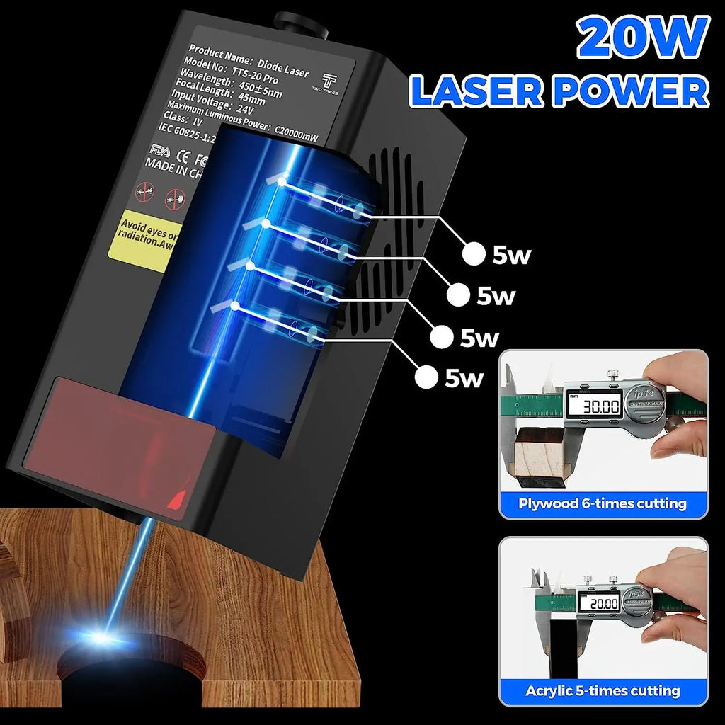 TWO TREES TTS-20 PRO LASER ENGRAVER - 20W COS Diode, 418×418mm - Precision at Speed