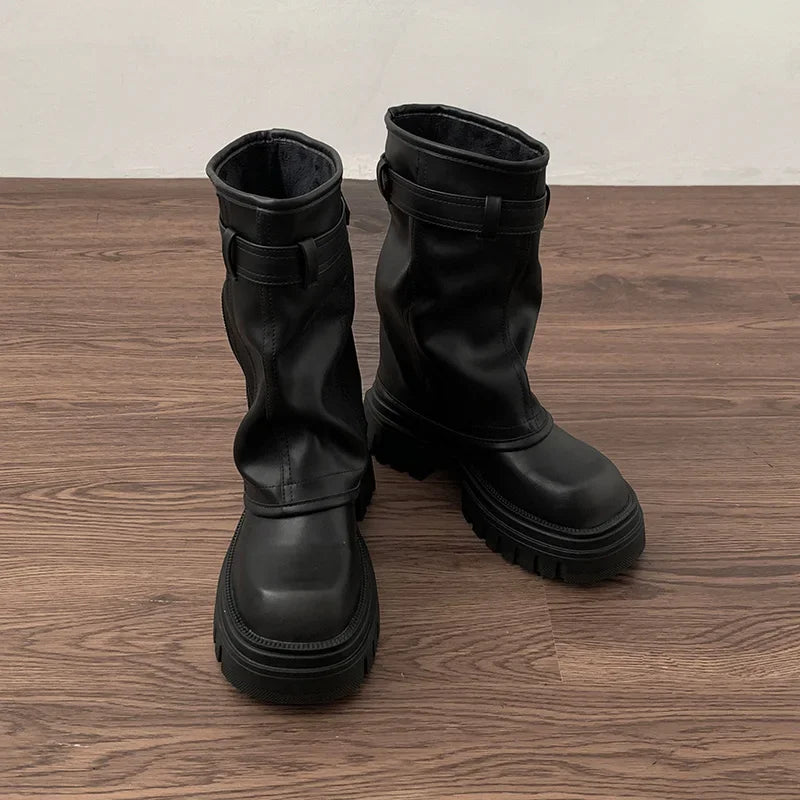 Plush-Lined Platform Mid-Calf Boots – Square Heel