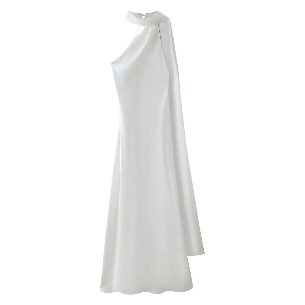 Satin Ribbon Halter Long Dresses Women's Backless Casual Maxi Dress Evening Wedding Guest White Blue Green Summer Graduation New