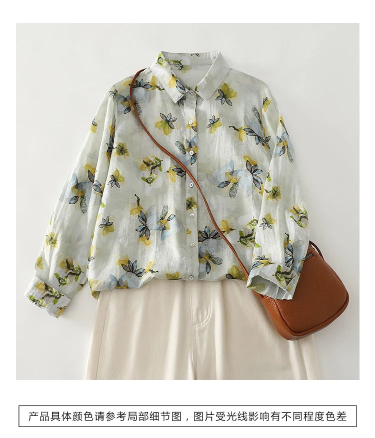 PRINTED LOOSE BLOUSE - Polo Neck, Full Sleeve, 15 Colors - Soft Season
