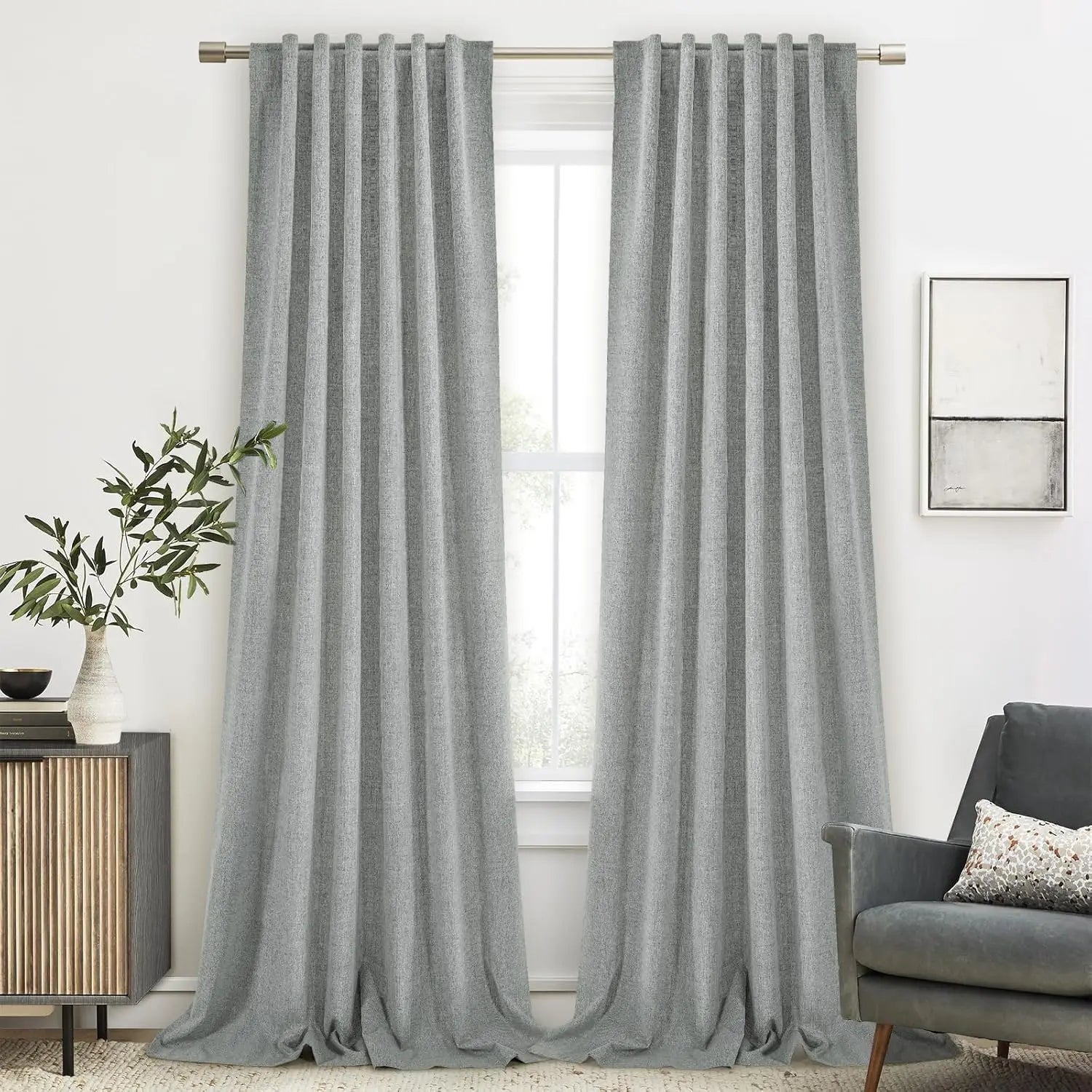 LINEN BLACKOUT CURTAINS - Full Light Block, Tab Top - Dark Quiet Rooms